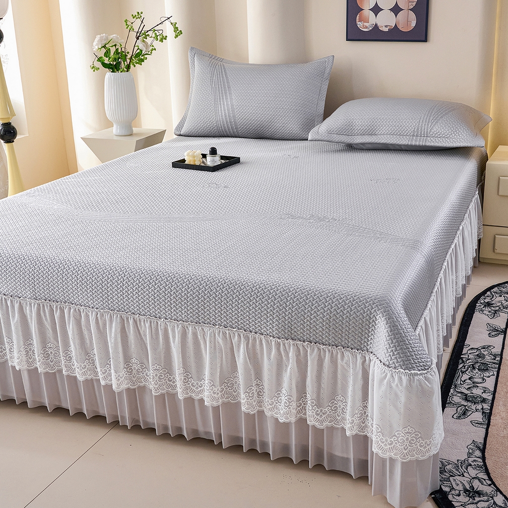 91家纺网 家纺一手货源 找家纺 青雅席业 2026新款A类凉感豆豆席凉席席子-床裙款 床裙款-飘摇-灰