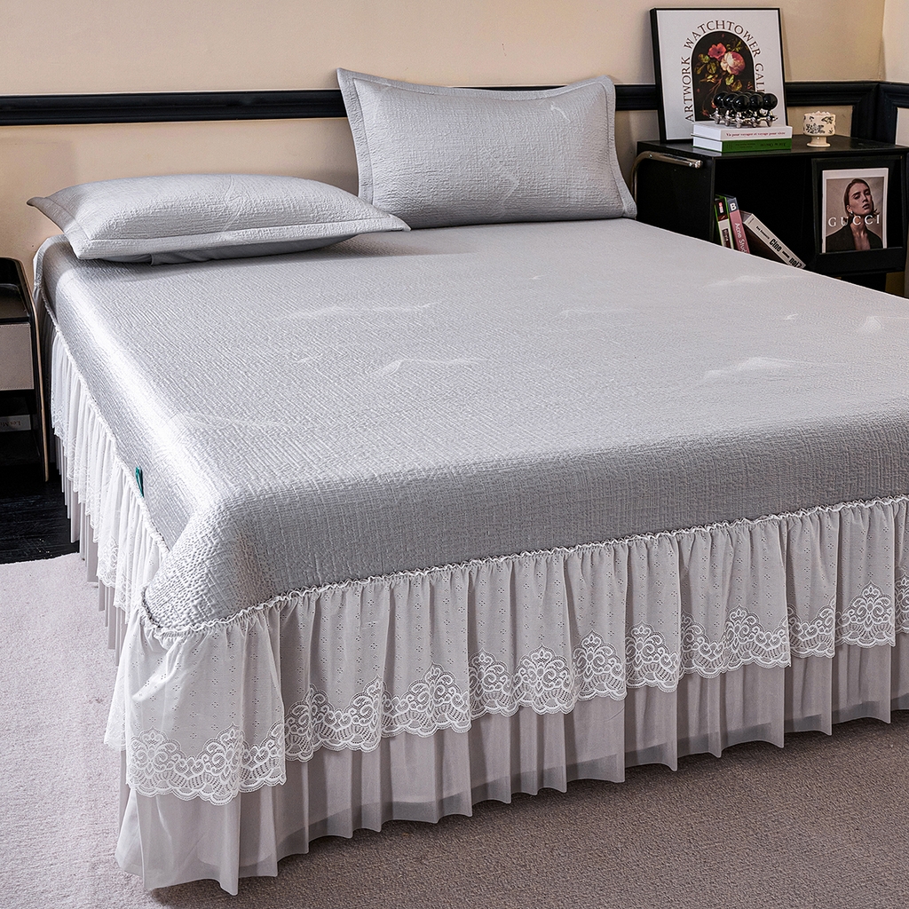 91家纺网 家纺一手货源 找家纺 青雅席业 2026新款A类凉感豆豆席凉席席子-床裙款 床裙款-岚光山色-灰