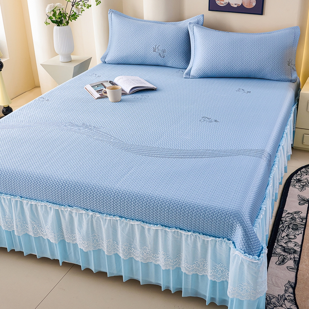 91家纺网 家纺一手货源 找家纺 青雅席业 2026新款A类凉感豆豆席凉席席子-床裙款 床裙款-飘摇-蓝