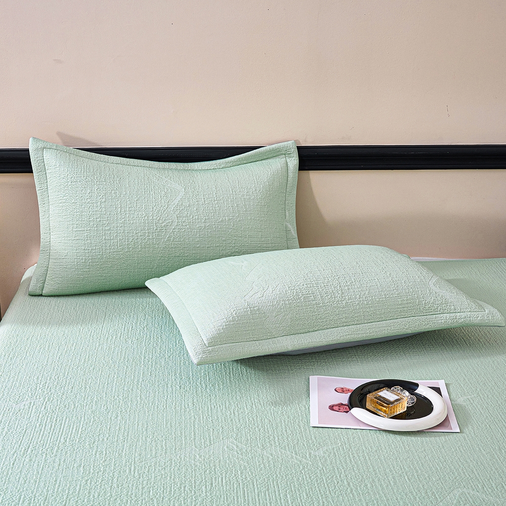 91家纺网 家纺一手货源 找家纺 青雅席业 2026新款A类凉感豆豆席凉席席子-床裙款 床裙款-岚光山色-绿