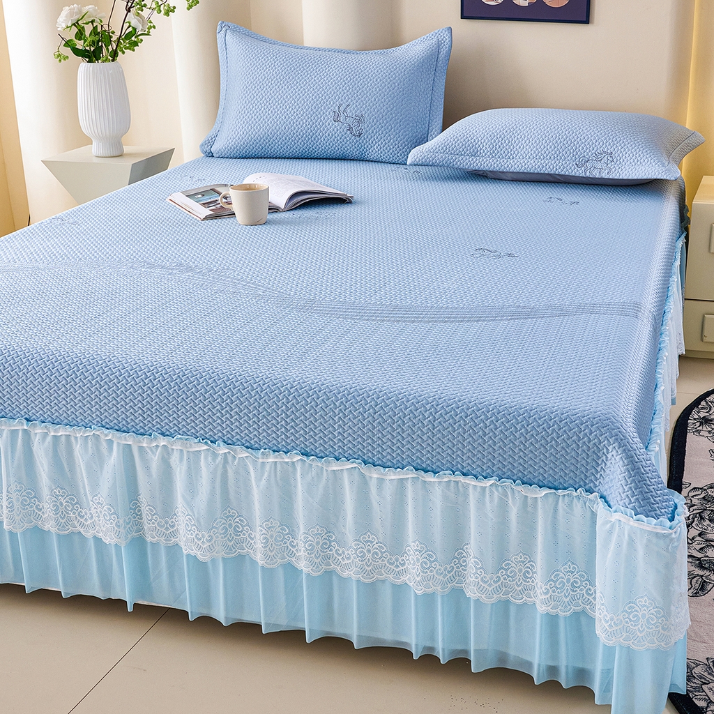 91家纺网 家纺一手货源 找家纺 青雅席业 2026新款A类凉感豆豆席凉席席子-床裙款 床裙款-飘摇-蓝