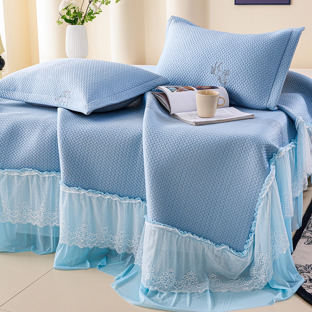 91家纺网 家纺一手货源 找家纺 青雅席业 2026新款A类凉感豆豆席凉席席子-床裙款 床裙款-飘摇-蓝