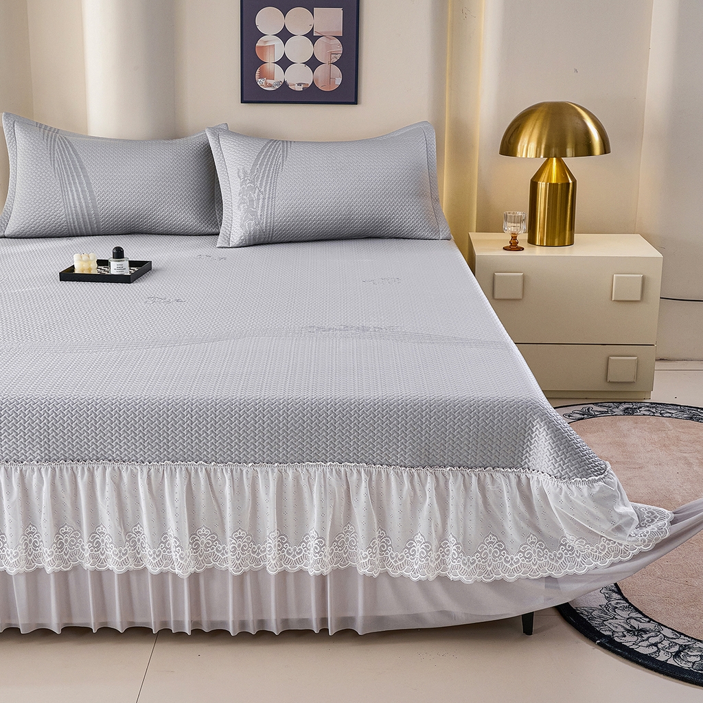 91家纺网 家纺一手货源 找家纺 青雅席业 2026新款A类凉感豆豆席凉席席子-床裙款 床裙款-飘摇-灰