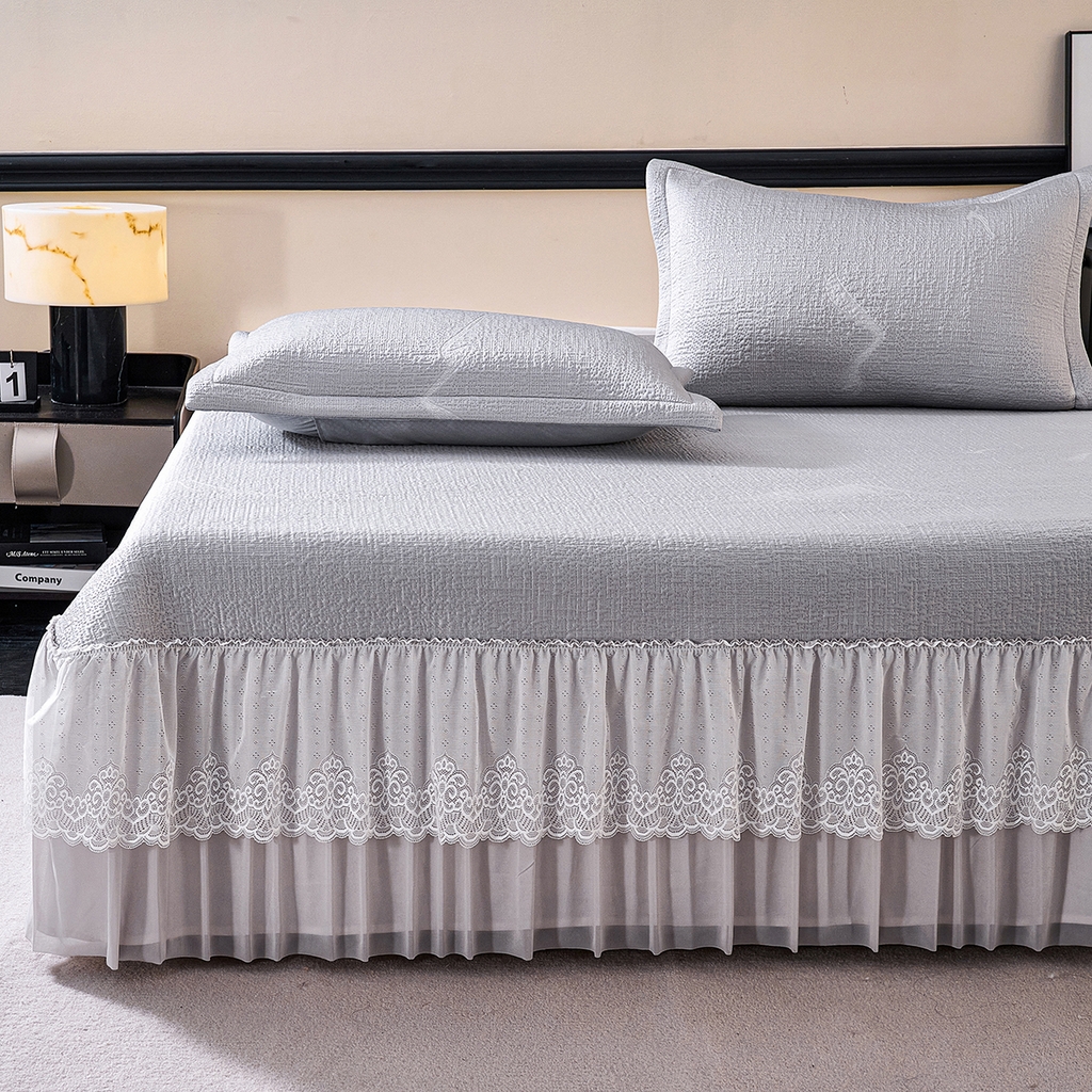 91家纺网 家纺一手货源 找家纺 青雅席业 2026新款A类凉感豆豆席凉席席子-床裙款 床裙款-岚光山色-灰