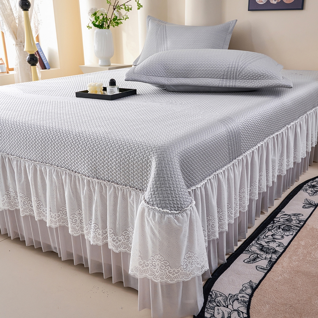 91家纺网 家纺一手货源 找家纺 青雅席业 2026新款A类凉感豆豆席凉席席子-床裙款 床裙款-飘摇-灰