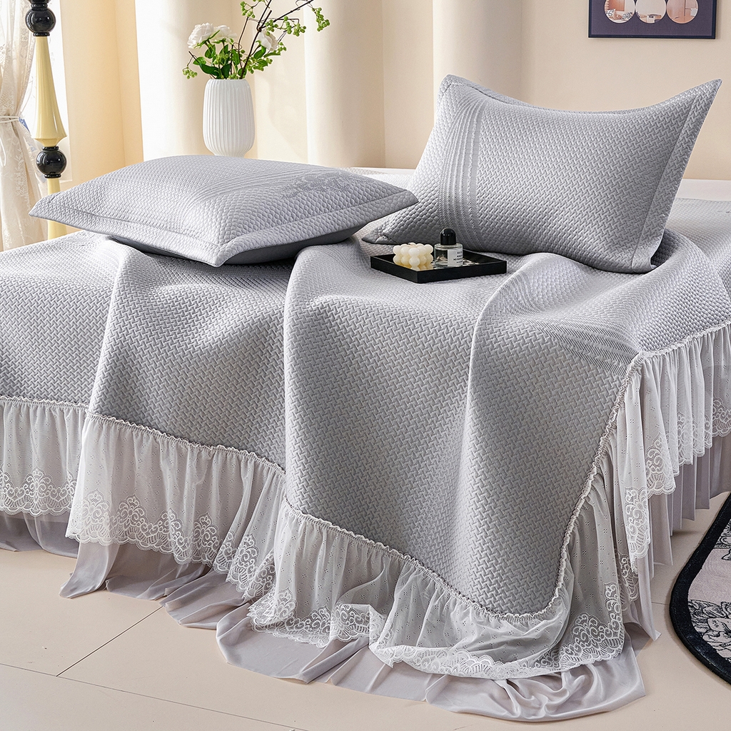 91家纺网 家纺一手货源 找家纺 青雅席业 2026新款A类凉感豆豆席凉席席子-床裙款 床裙款-飘摇-灰