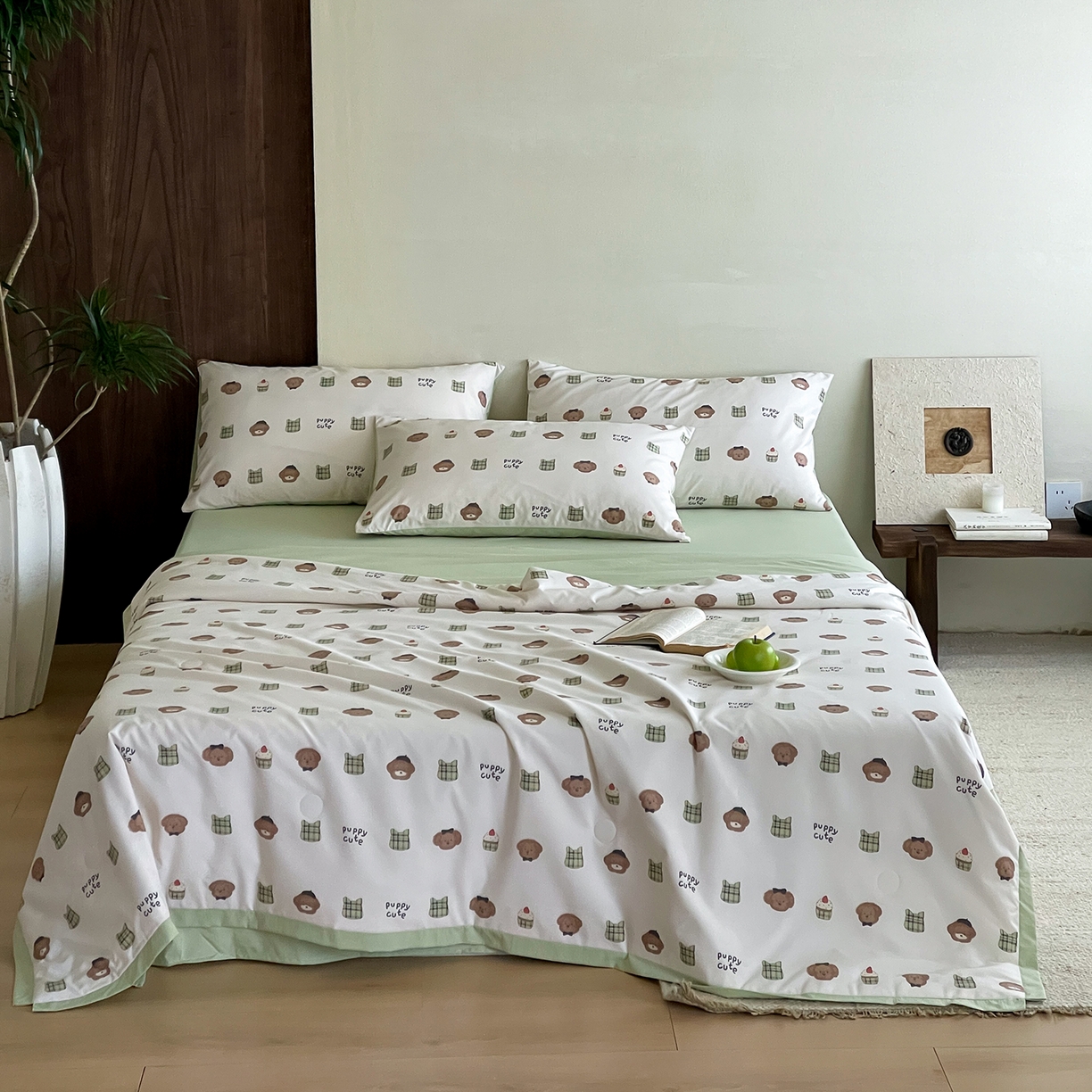 91家纺网 家纺一手货源 找家纺 一加一 2026新款冰蚕凉感印花断角夏被夏凉被空调被四件套 甜品熊