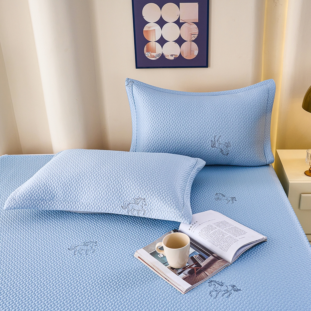 91家纺网 家纺一手货源 找家纺 青雅席业 2026新款A类凉感豆豆席凉席席子-床裙款 床裙款-飘摇-蓝