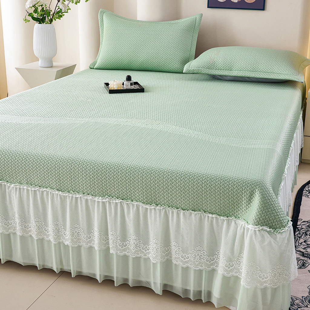 91家纺网 家纺一手货源 找家纺 青雅席业 2026新款A类凉感豆豆席凉席席子-床裙款 床裙款-飘摇-绿