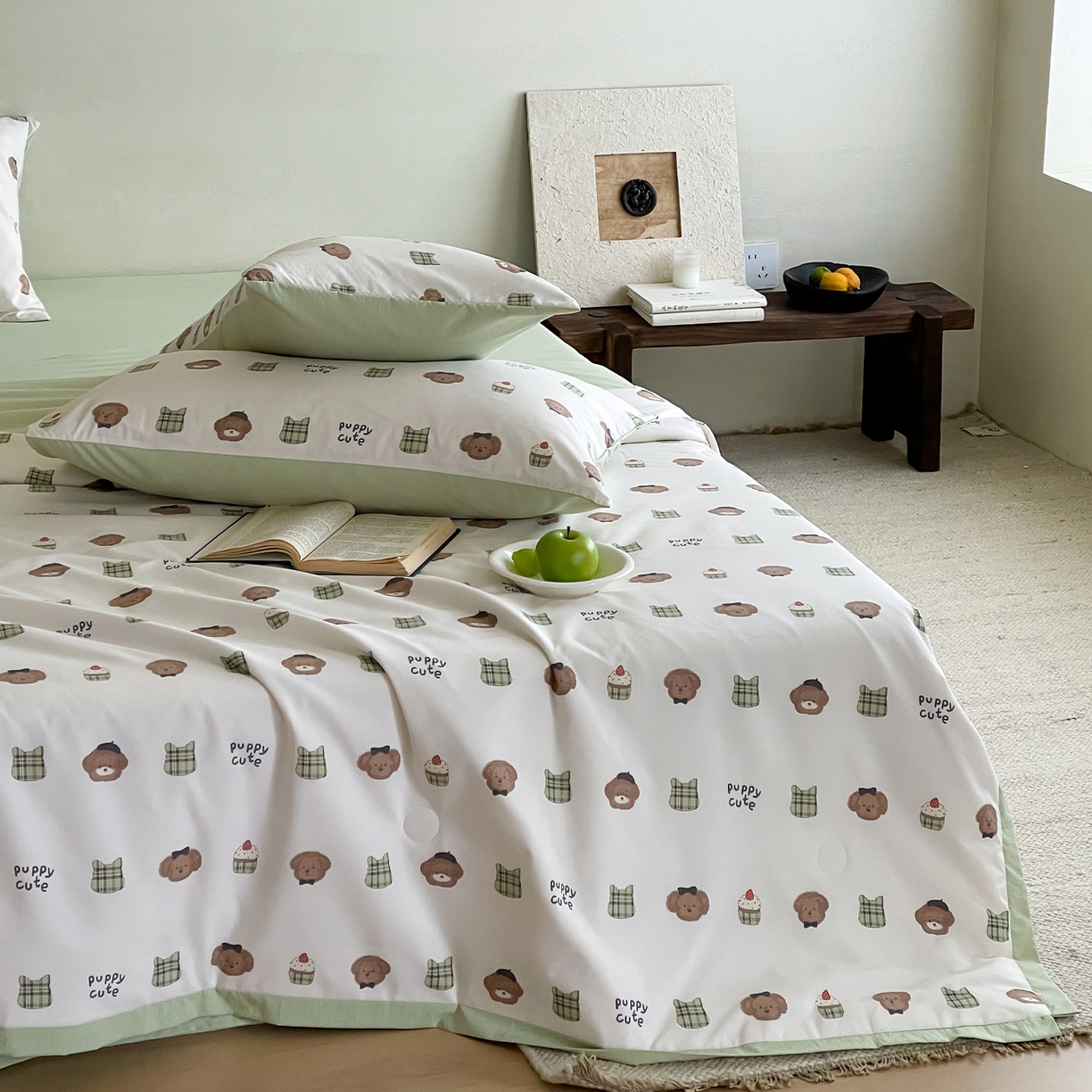 91家纺网 家纺一手货源 找家纺 一加一 2026新款冰蚕凉感印花断角夏被夏凉被空调被四件套 甜品熊