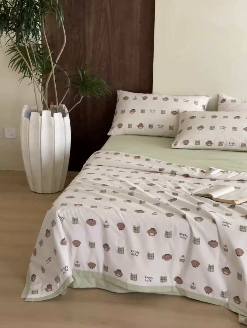 91家纺网 家纺一手货源 找家纺 一加一 2026新款冰蚕凉感印花断角夏被夏凉被空调被四件套 甜品熊