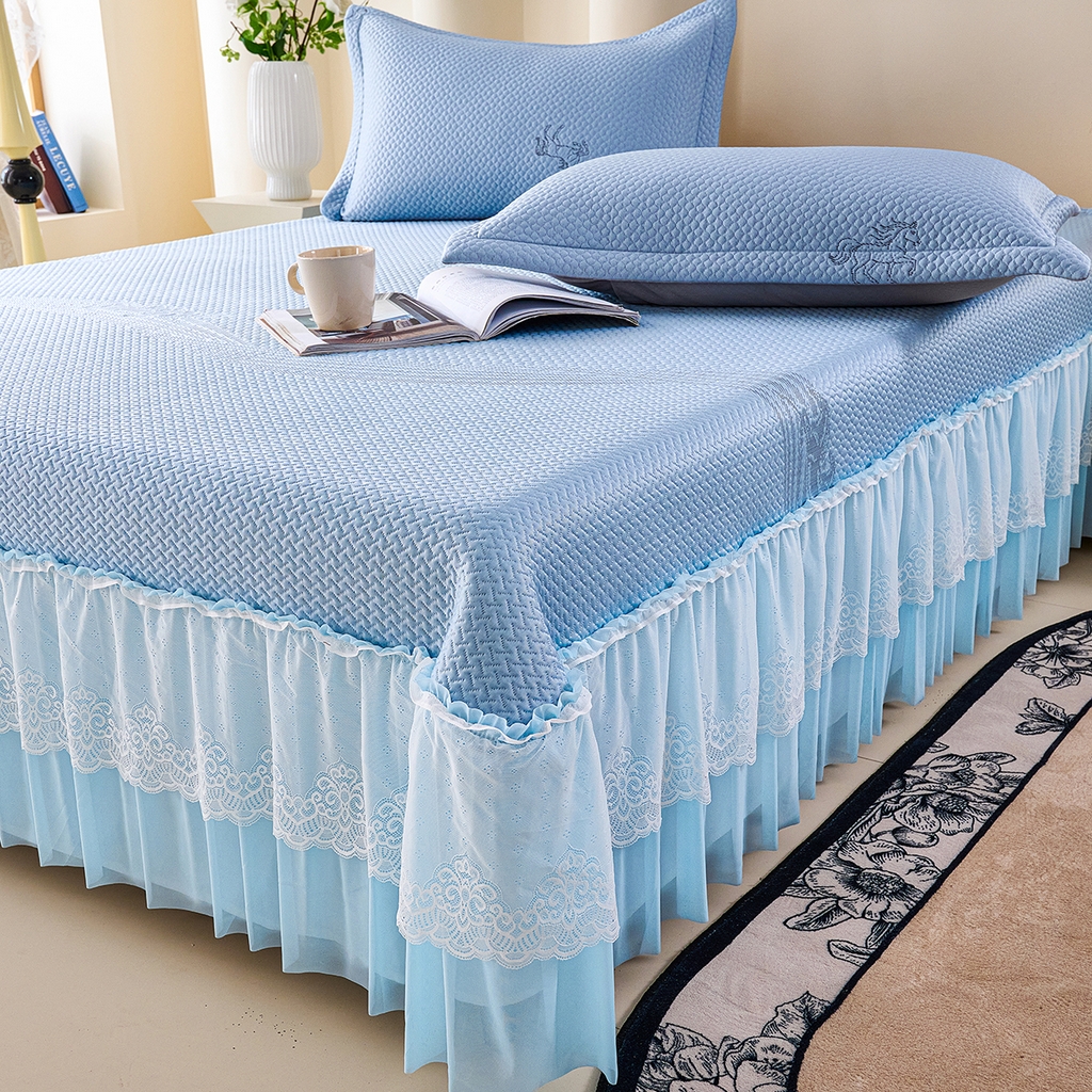 91家纺网 家纺一手货源 找家纺 青雅席业 2026新款A类凉感豆豆席凉席席子-床裙款 床裙款-飘摇-蓝