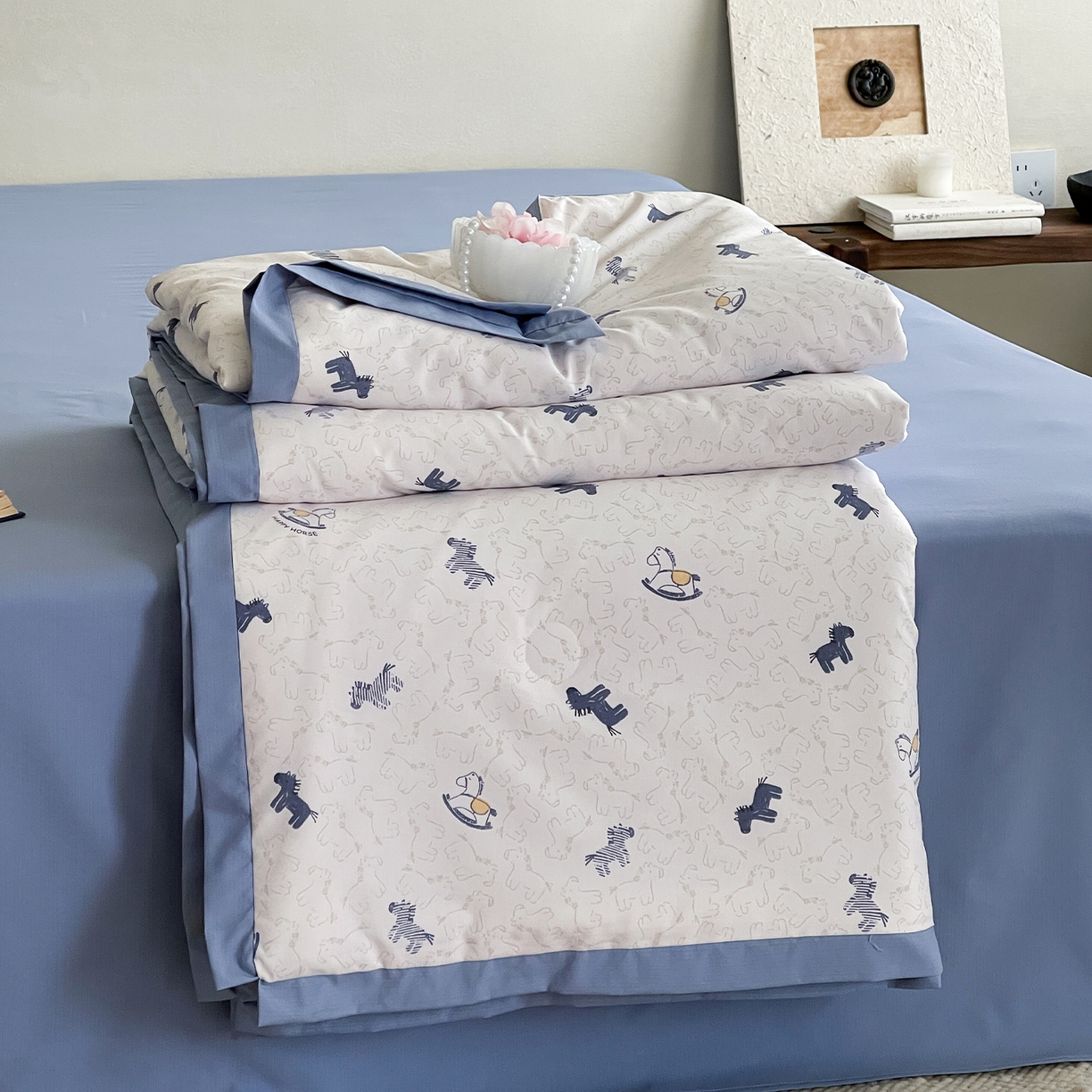 一加一 2026新款冰蚕凉感印花断角夏被夏凉被空调被四件套 小木马