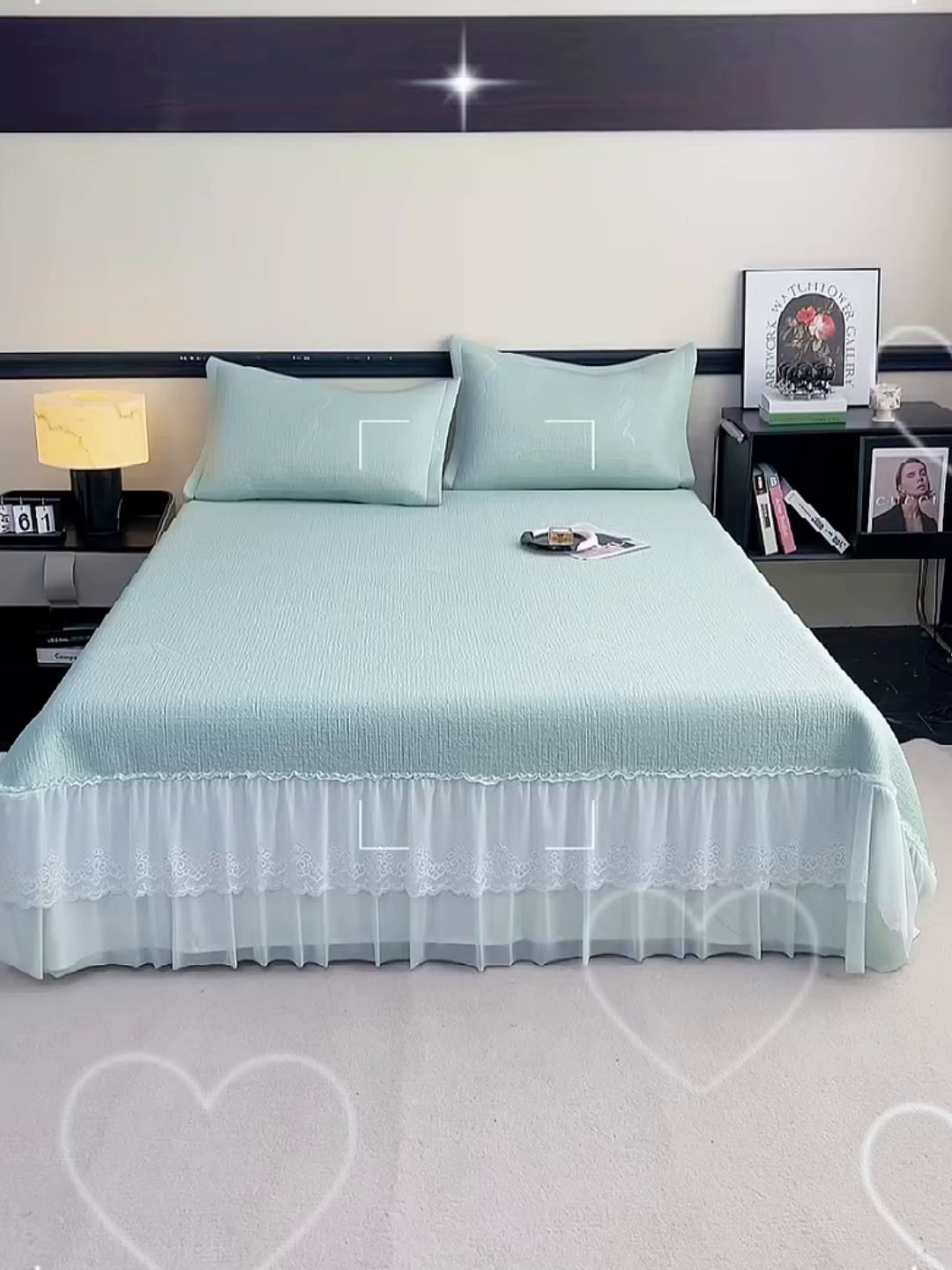 91家纺网 家纺一手货源 找家纺 青雅席业 2026新款A类凉感豆豆席凉席席子-床裙款 床裙款-岚光山色-绿