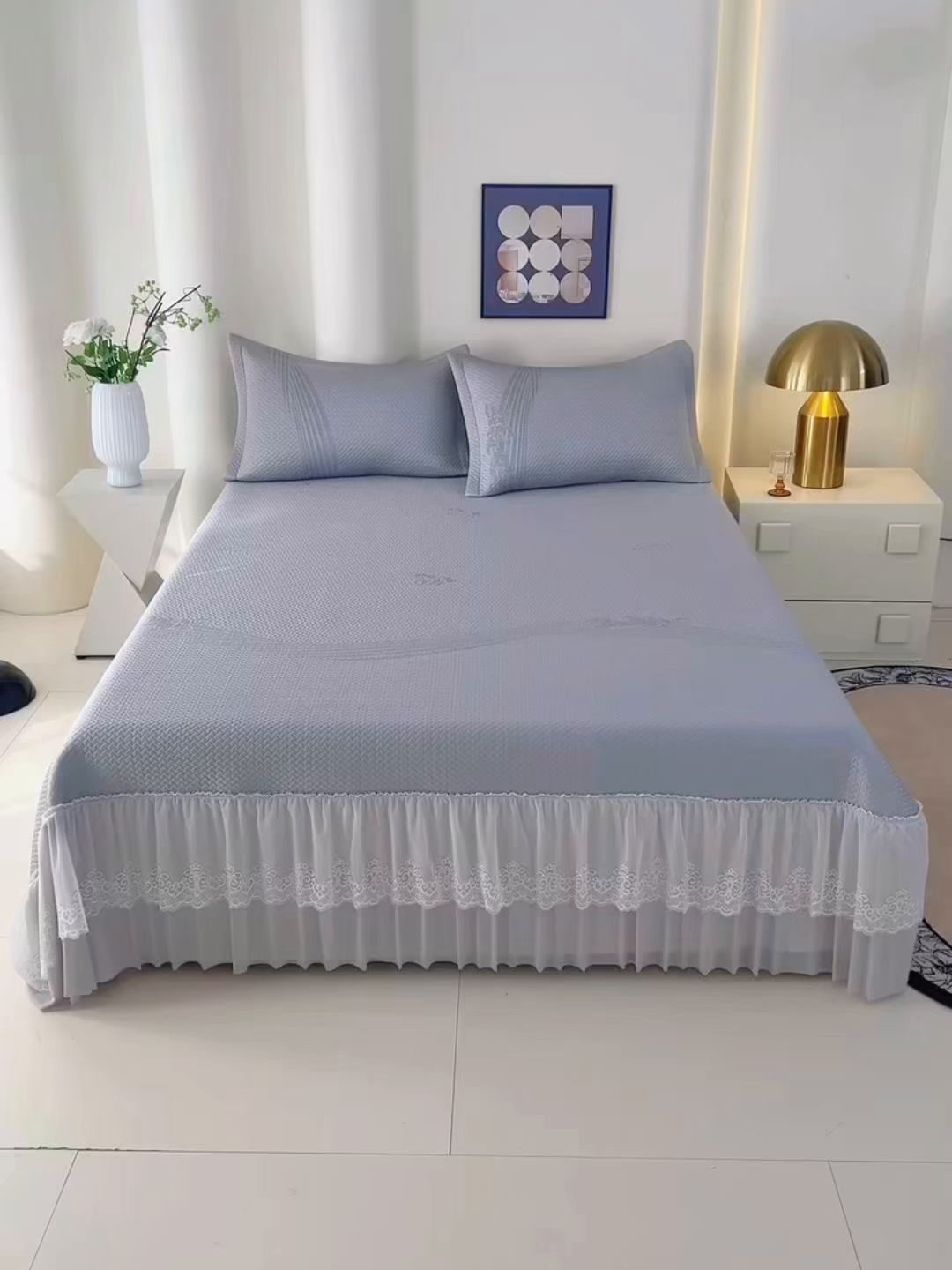 91家纺网 家纺一手货源 找家纺 青雅席业 2026新款A类凉感豆豆席凉席席子-床裙款 床裙款-飘摇-灰