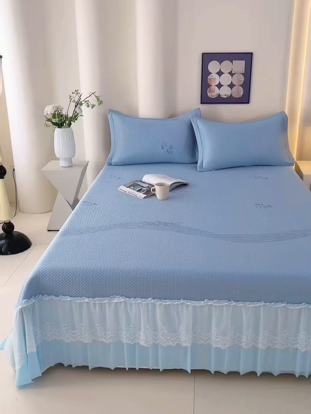 91家纺网 家纺一手货源 找家纺 青雅席业 2026新款A类凉感豆豆席凉席席子-床裙款 床裙款-飘摇-蓝