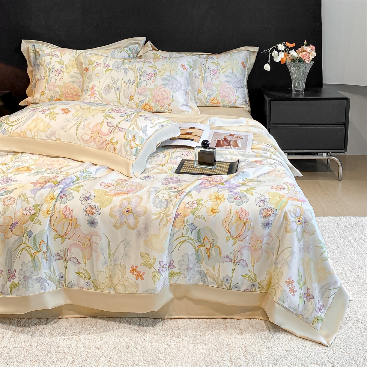 91家纺网 家纺一手货源 找家纺 （总）笙意家纺 2026A类水洗冰丝数码印花宽边夏被四件套