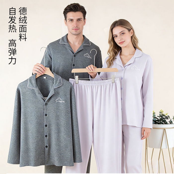 91家纺网 家纺一手货源 找家纺 （总）洛兰沙家居馆 德绒情侣睡衣春秋冬季女刺绣保暖长袖长裤宽松男家居服套装可外穿