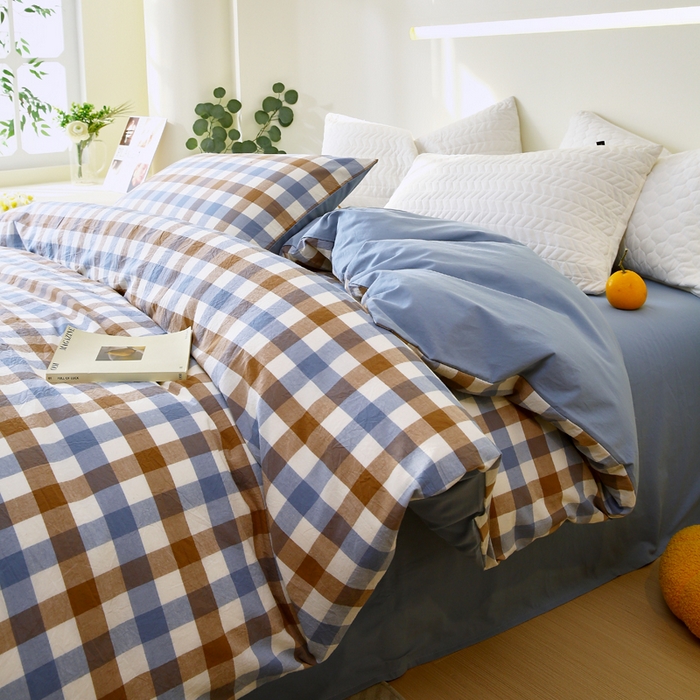 91家纺网 家纺一手货源 找家纺 （总）春皖家纺 2026新款色织AB版水洗棉三件套四件套单品系列（单被套风格一）