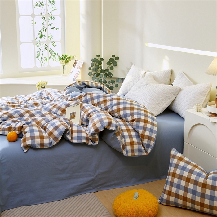 91家纺网 家纺一手货源 找家纺 （总）春皖家纺 2026新款色织AB版水洗棉三件套四件套单品系列（单被套风格一）