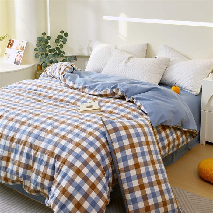 91家纺网 家纺一手货源 找家纺 （总）春皖家纺 2026新款色织AB版水洗棉三件套四件套单品系列（单被套风格一）