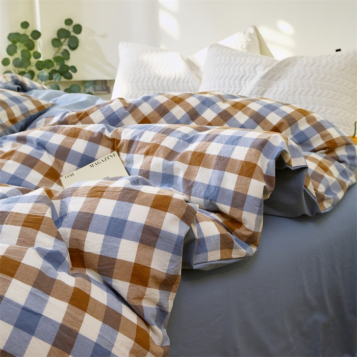 91家纺网 家纺一手货源 找家纺 （总）春皖家纺 2026新款色织AB版水洗棉三件套四件套单品系列（单被套风格一）