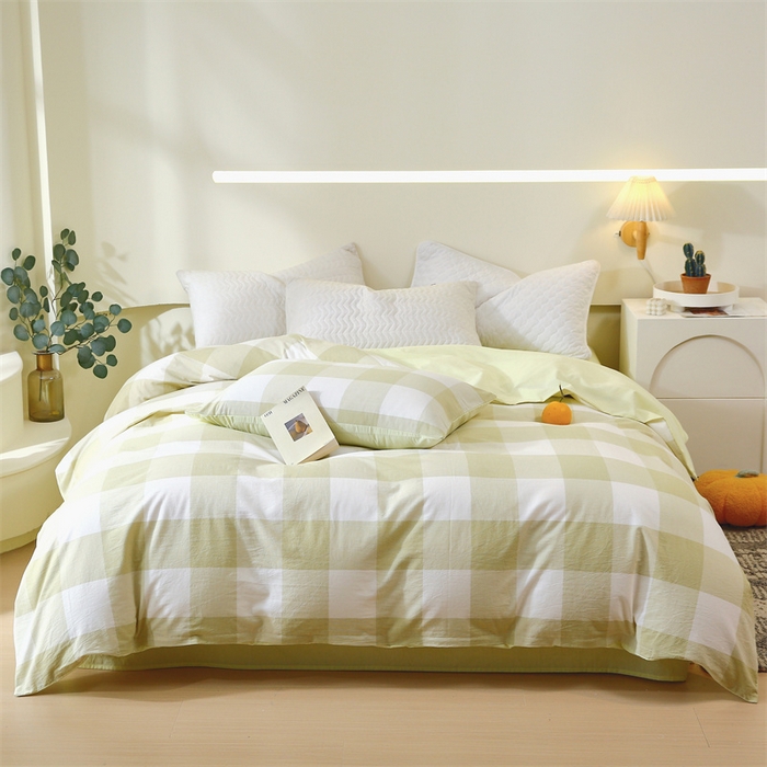 91家纺网 家纺一手货源 找家纺 春皖家纺 2026新款色织AB版水洗棉三件套四件套单品系列（单被套风格一） 素雅-芳绿