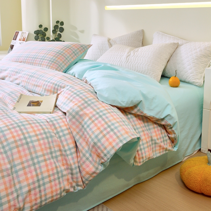 91家纺网 家纺一手货源 找家纺 （总）春皖家纺 2026新款色织AB版水洗棉三件套四件套单品系列（单被套风格一）