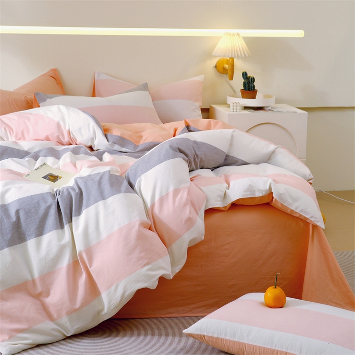 91家纺网 家纺一手货源 找家纺 春皖家纺 2026新款色织AB版水洗棉三件套四件套单品系列（单被套风格一） 素雅-灰白条