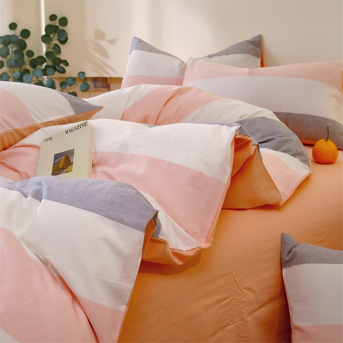 91家纺网 家纺一手货源 找家纺 春皖家纺 2026新款色织AB版水洗棉三件套四件套单品系列（单被套风格一） 素雅-灰白条