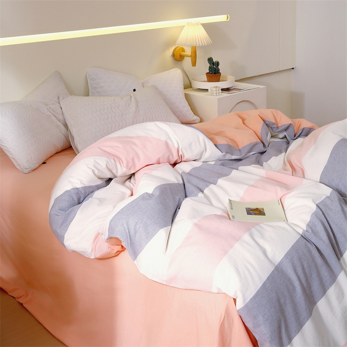 91家纺网 家纺一手货源 找家纺 春皖家纺 2026新款色织AB版水洗棉三件套四件套单品系列（单被套风格一） 素雅-灰白条