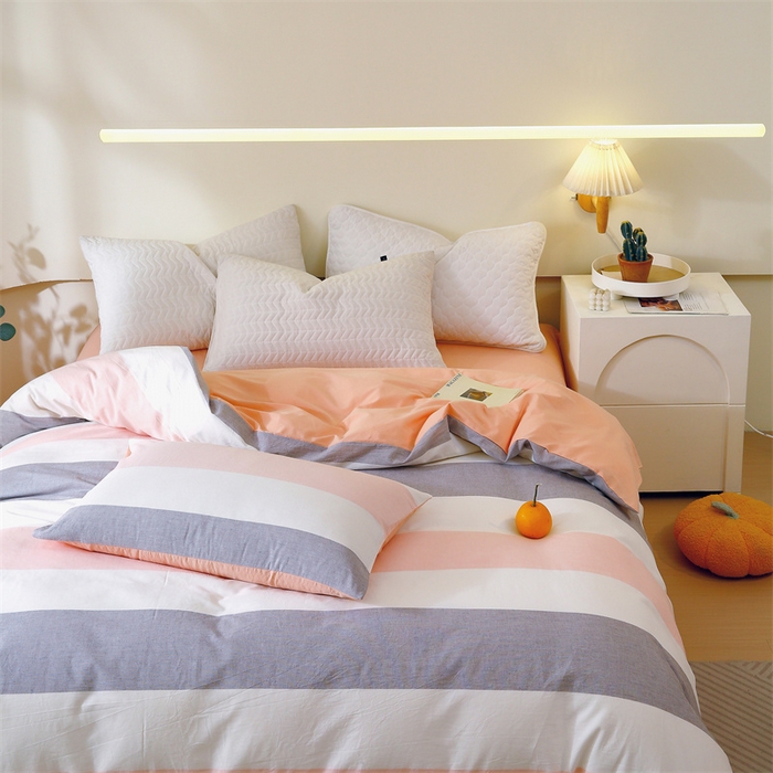 91家纺网 家纺一手货源 找家纺 春皖家纺 2026新款色织AB版水洗棉三件套四件套单品系列（单被套风格一） 素雅-灰白条