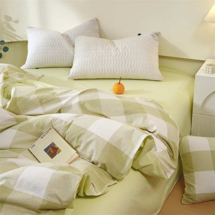 91家纺网 家纺一手货源 找家纺 春皖家纺 2026新款色织AB版水洗棉三件套四件套单品系列（单被套风格一） 素雅-芳绿