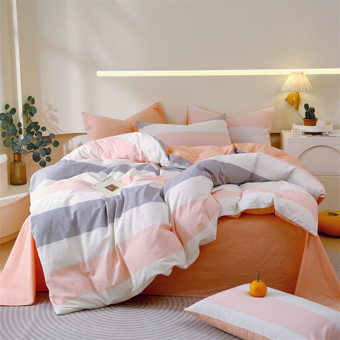 91家纺网 家纺一手货源 找家纺 春皖家纺 2026新款色织AB版水洗棉三件套四件套单品系列（单被套风格一） 素雅-灰白条