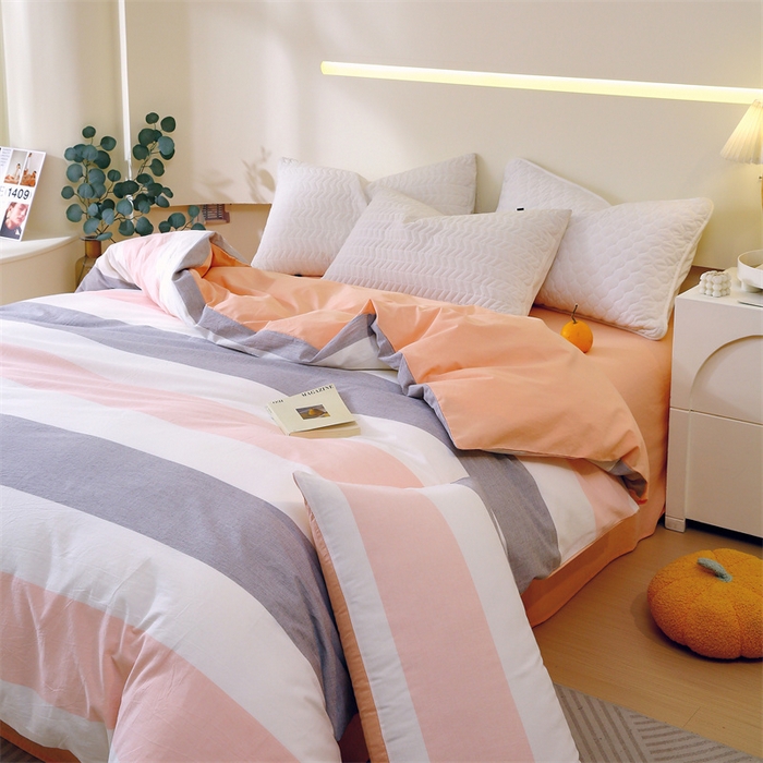 91家纺网 家纺一手货源 找家纺 春皖家纺 2026新款色织AB版水洗棉三件套四件套单品系列（单被套风格一） 素雅-灰白条