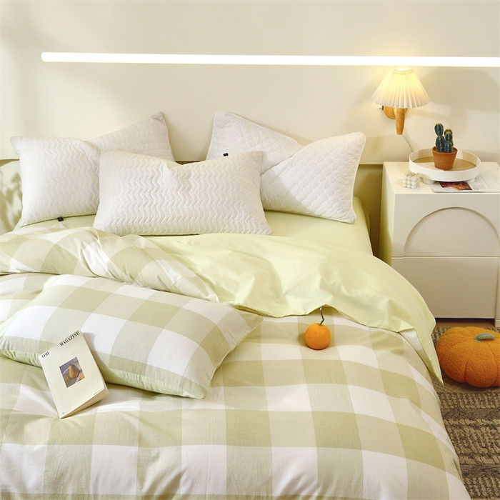 91家纺网 家纺一手货源 找家纺 春皖家纺 2026新款色织AB版水洗棉三件套四件套单品系列（单被套风格一） 素雅-芳绿