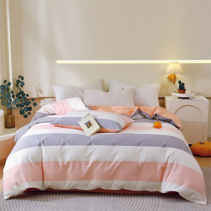 91家纺网 家纺一手货源 找家纺 春皖家纺 2026新款色织AB版水洗棉三件套四件套单品系列（单被套风格一） 素雅-灰白条