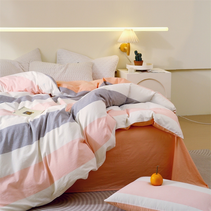 91家纺网 家纺一手货源 找家纺 春皖家纺 2026新款色织AB版水洗棉三件套四件套单品系列（单被套风格一） 素雅-灰白条