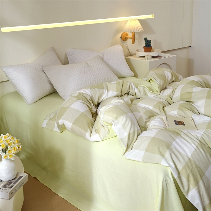 91家纺网 家纺一手货源 找家纺 春皖家纺 2026新款色织AB版水洗棉三件套四件套单品系列（单被套风格一） 素雅-芳绿