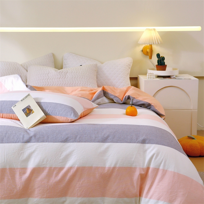 91家纺网 家纺一手货源 找家纺 春皖家纺 2026新款色织AB版水洗棉三件套四件套单品系列（单被套风格一） 素雅-灰白条