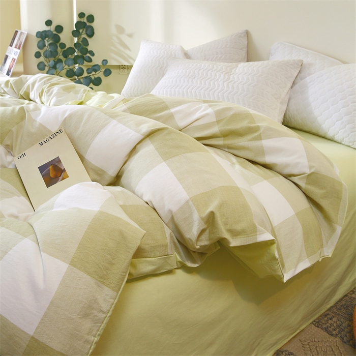 91家纺网 家纺一手货源 找家纺 春皖家纺 2026新款色织AB版水洗棉三件套四件套单品系列（单被套风格一） 素雅-芳绿