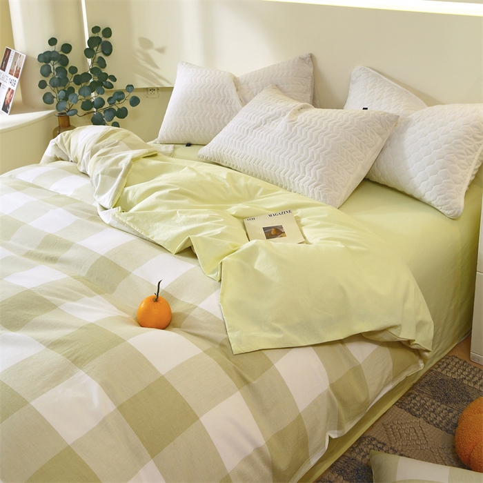 91家纺网 家纺一手货源 找家纺 春皖家纺 2026新款色织AB版水洗棉三件套四件套单品系列（单被套风格一） 素雅-芳绿