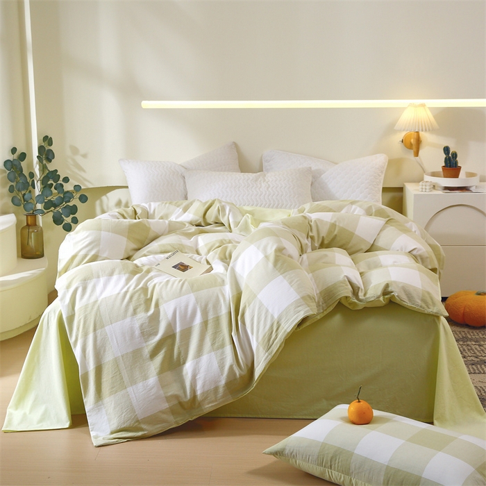 91家纺网 家纺一手货源 找家纺 春皖家纺 2026新款色织AB版水洗棉三件套四件套单品系列（单被套风格一） 素雅-芳绿