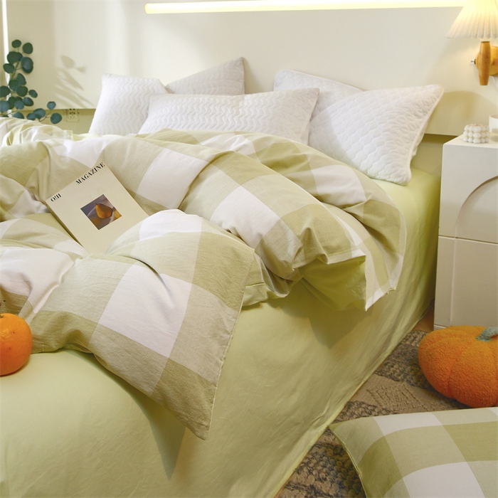 91家纺网 家纺一手货源 找家纺 春皖家纺 2026新款色织AB版水洗棉三件套四件套单品系列（单被套风格一） 素雅-芳绿