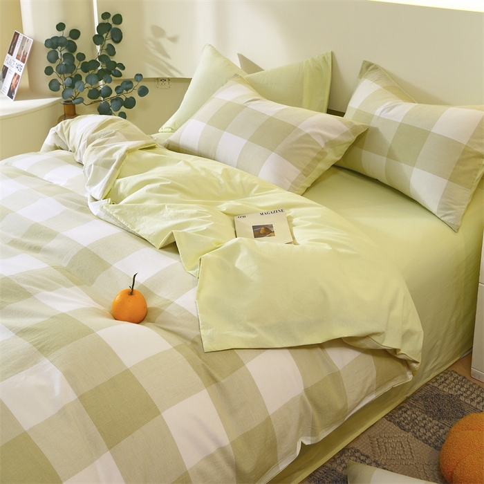 91家纺网 家纺一手货源 找家纺 春皖家纺 2026新款色织AB版水洗棉三件套四件套单品系列（单被套风格一） 素雅-芳绿