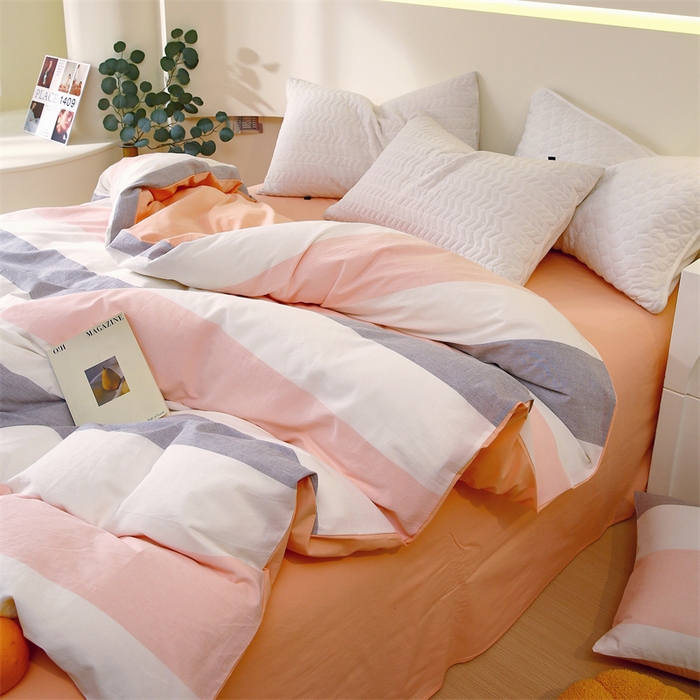 91家纺网 家纺一手货源 找家纺 春皖家纺 2026新款色织AB版水洗棉三件套四件套单品系列（单被套风格一） 素雅-灰白条