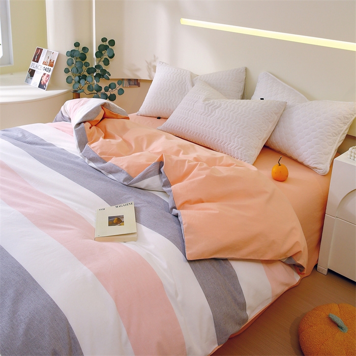 91家纺网 家纺一手货源 找家纺 春皖家纺 2026新款色织AB版水洗棉三件套四件套单品系列（单被套风格一） 素雅-灰白条