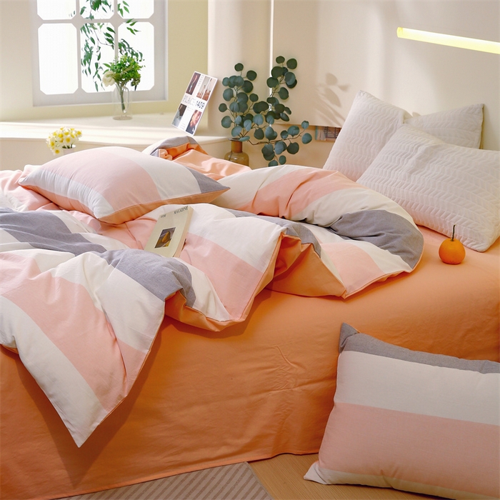 91家纺网 家纺一手货源 找家纺 春皖家纺 2026新款色织AB版水洗棉三件套四件套单品系列（单被套风格一） 素雅-灰白条