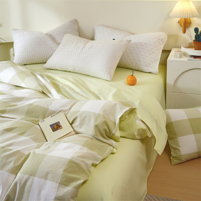 91家纺网 家纺一手货源 找家纺 春皖家纺 2026新款色织AB版水洗棉三件套四件套单品系列（单被套风格一） 素雅-芳绿