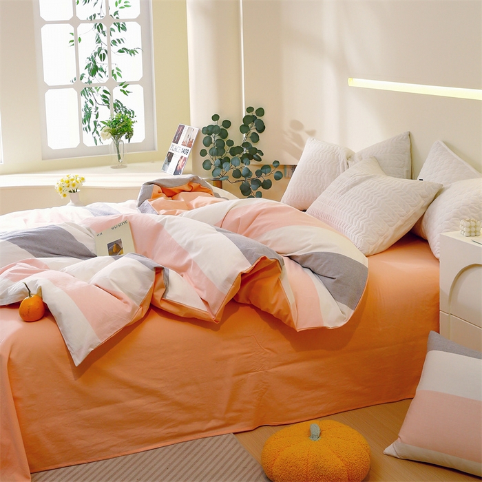 91家纺网 家纺一手货源 找家纺 春皖家纺 2026新款色织AB版水洗棉三件套四件套单品系列（单被套风格一） 素雅-灰白条